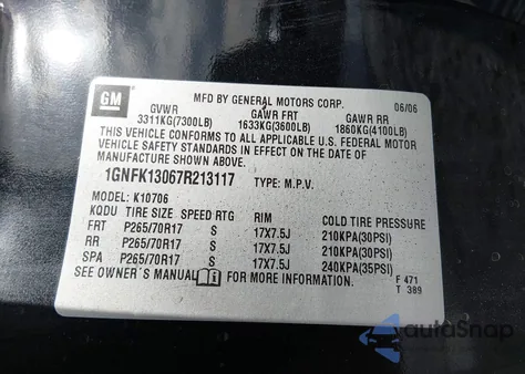 2007 Chevrolet Tahoe Lt from USA, damaged, VIN 1GNFK13067R213117